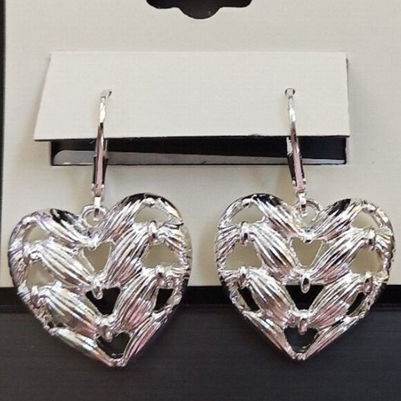 NAPIER Romantic Silver J’Adore Heart Cut-Out Drop Earrings**NEW! - Picture 1 of 3